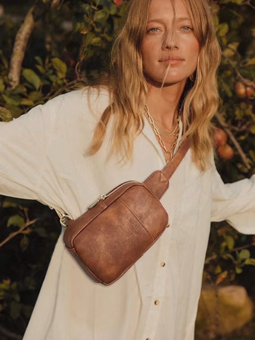 TELENA Everyday Brown Leather Crossbody Belt Bag